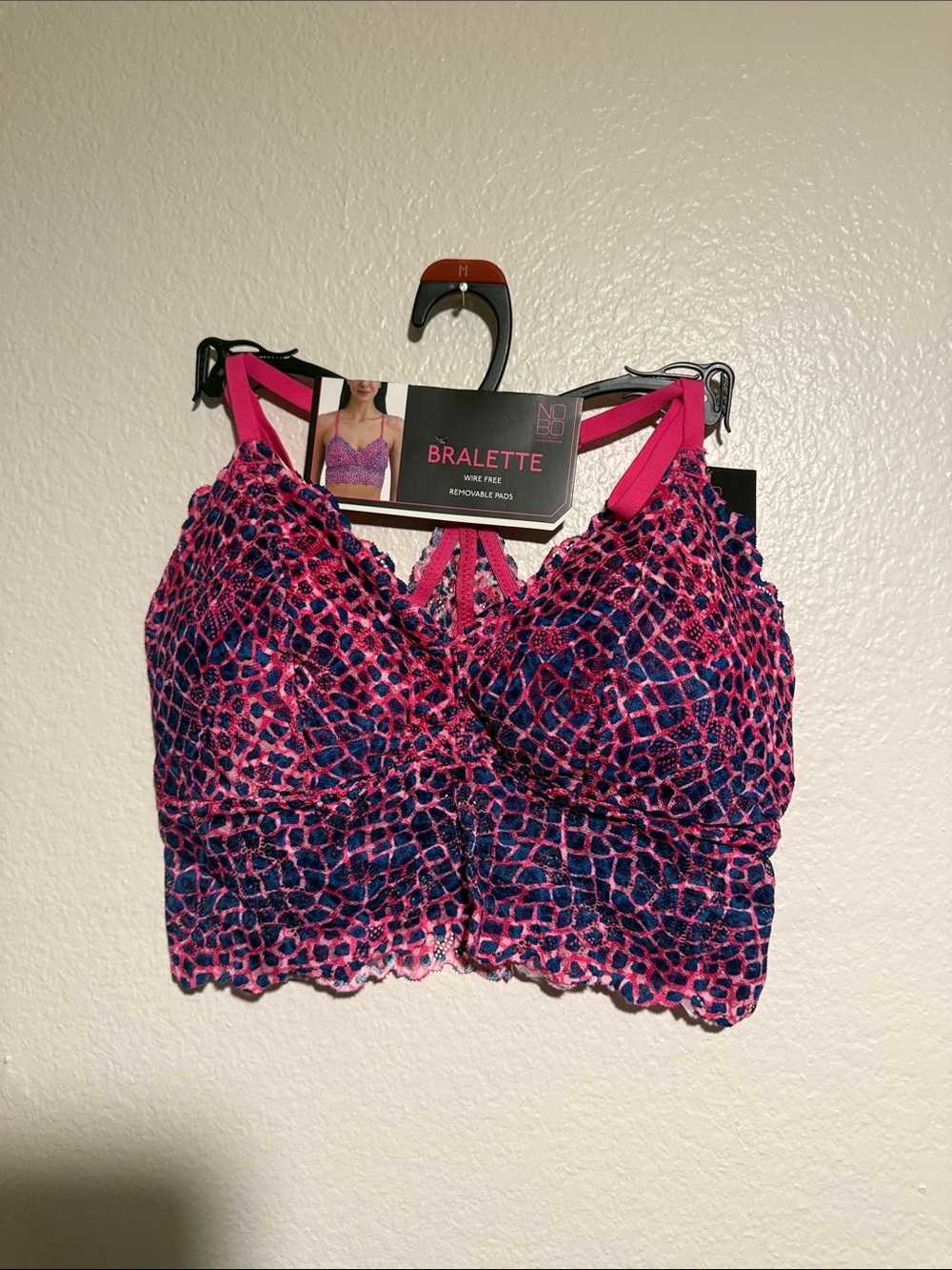 No Boundaries Pink & Navy Lace Bralette with Cropped Hem
